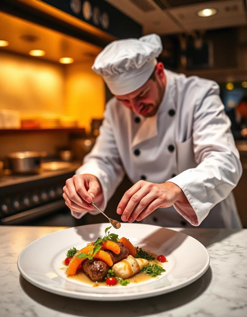 Chef plating food